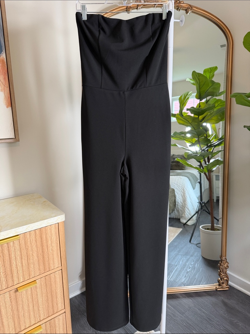 Lulu's Edith Black Strapless Wide-Leg Jumpsuit